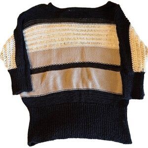 Cato Slouchy Crochet Knit Sweater Striped Lightweight Colorblock Large